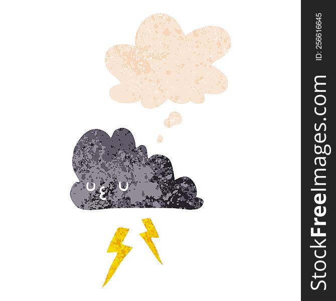Cartoon Storm Cloud And Thought Bubble In Retro Textured Style