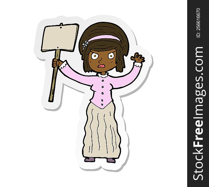 Sticker Of A Cartoon Vicorian Woman Protesting
