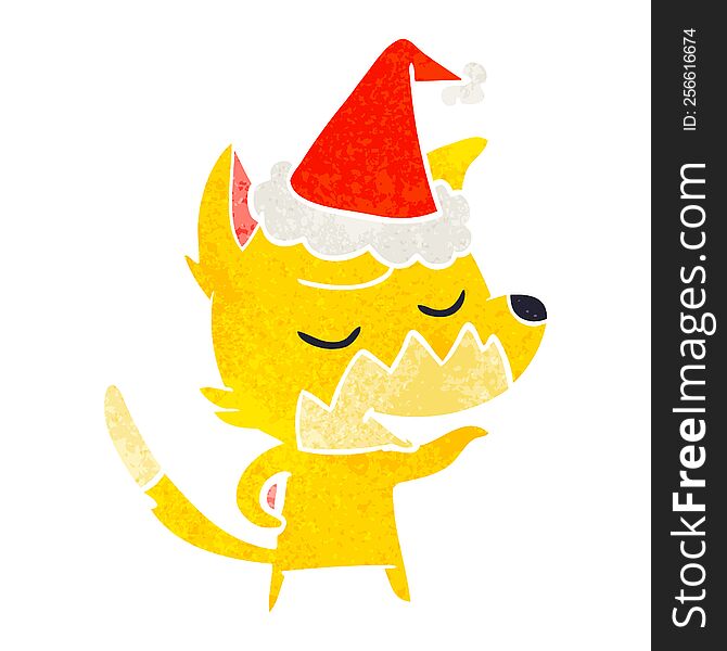 Friendly Retro Cartoon Of A Fox Wearing Santa Hat