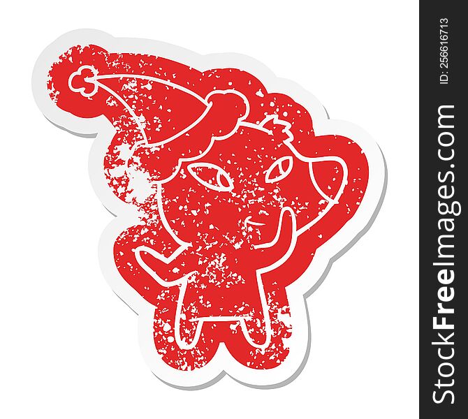 Cute Cartoon Distressed Sticker Of A Bear Wearing Santa Hat