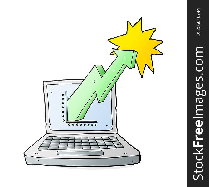 Cartoon Laptop Computer With Business Graph