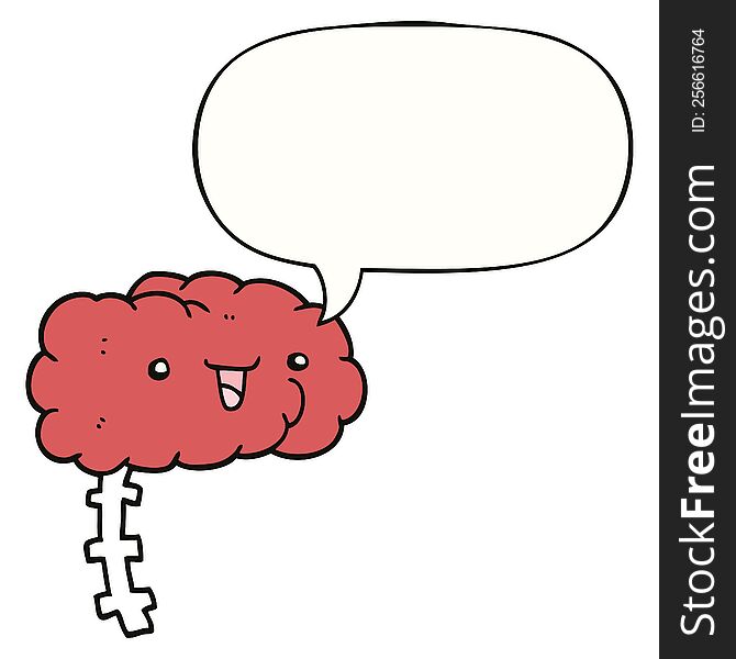 happy cartoon brain with speech bubble. happy cartoon brain with speech bubble