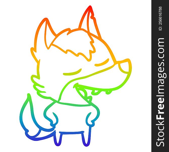 Rainbow Gradient Line Drawing Cartoon Wolf Laughing