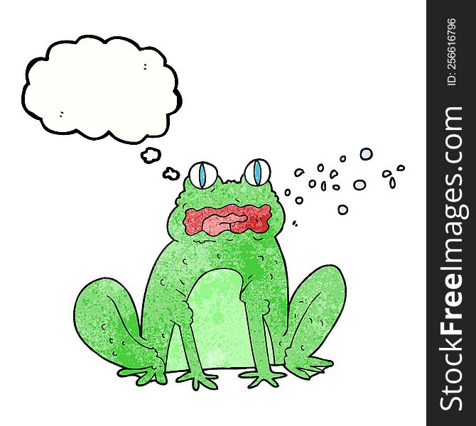 freehand drawn thought bubble textured cartoon burping frog