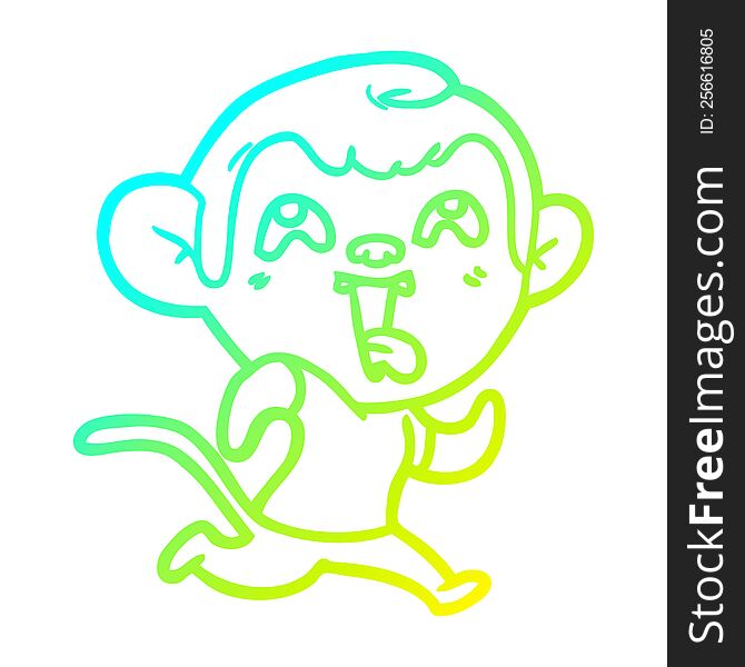 cold gradient line drawing of a crazy cartoon monkey jogging