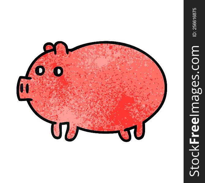 retro grunge texture cartoon of a fat pig