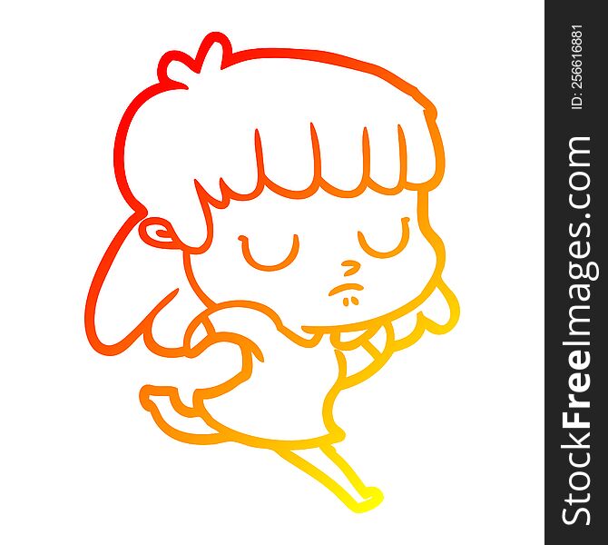 warm gradient line drawing of a cartoon indifferent woman running