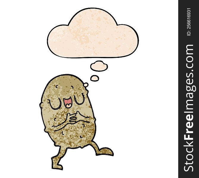 cartoon happy potato with thought bubble in grunge texture style. cartoon happy potato with thought bubble in grunge texture style