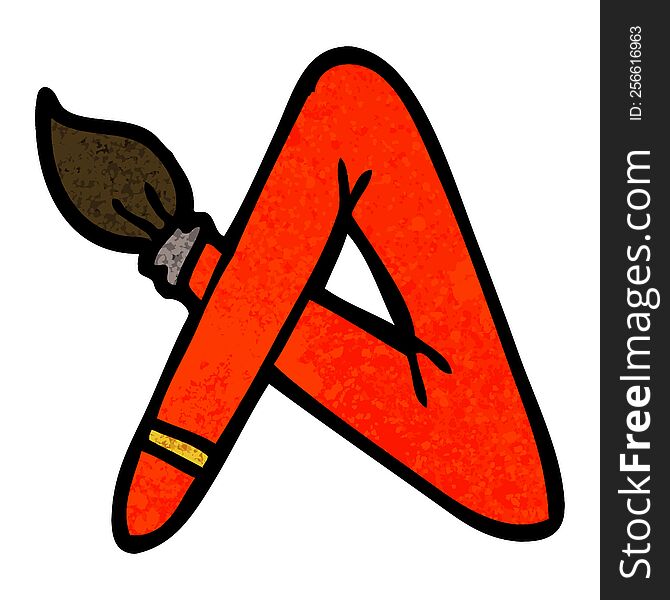 Grunge Textured Illustration Cartoon Paint Brush Bent Into Letter A