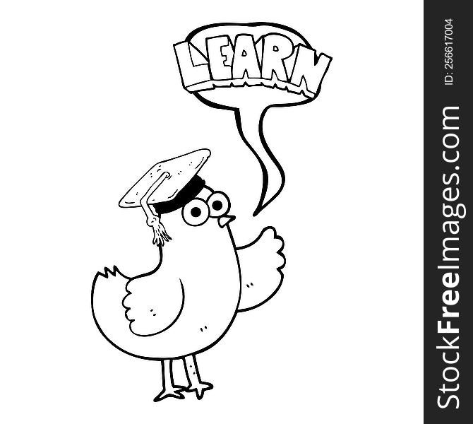 freehand drawn speech bubble cartoon bird with learn text