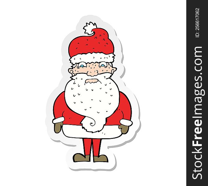 Sticker Of A Cartoon Grumpy Santa Claus
