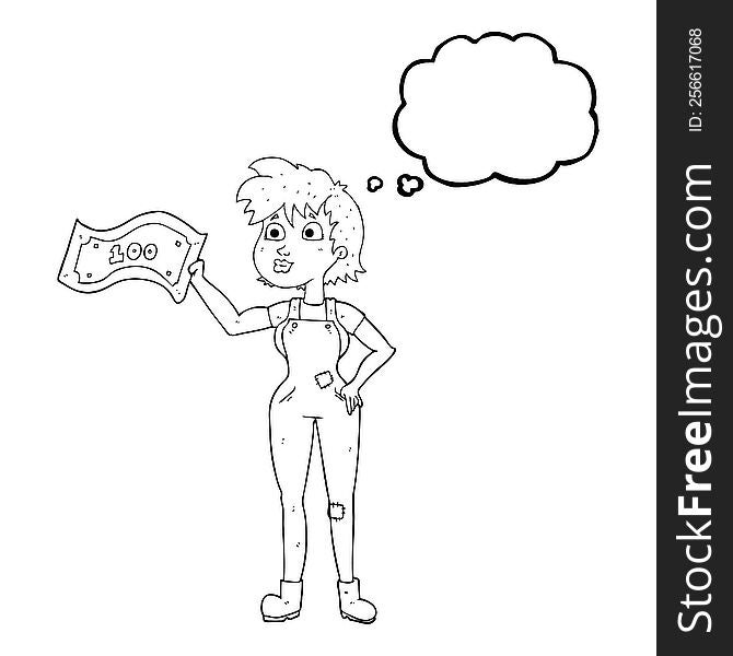 Thought Bubble Cartoon Confident Farmer Woman With Money