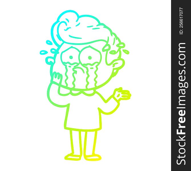 Cold Gradient Line Drawing Cartoon Worried Crying Man