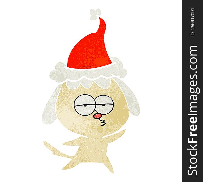 Retro Cartoon Of A Bored Dog Wearing Santa Hat