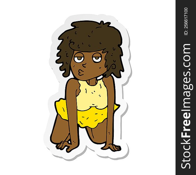 Sticker Of A Cartoon Woman Doing Pin-up Pose