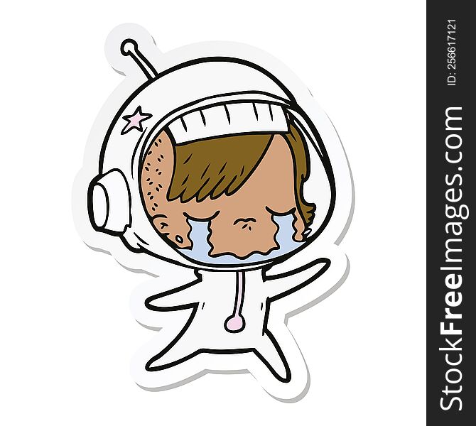 sticker of a cartoon crying astronaut girl