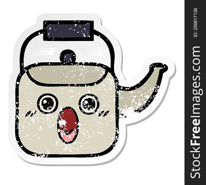 distressed sticker of a cute cartoon kettle