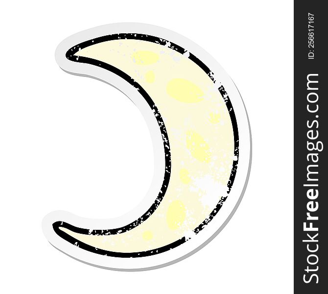 hand drawn distressed sticker cartoon doodle of a crescent moon