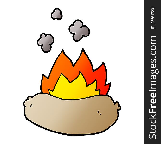 cartoon doodle burning sausage