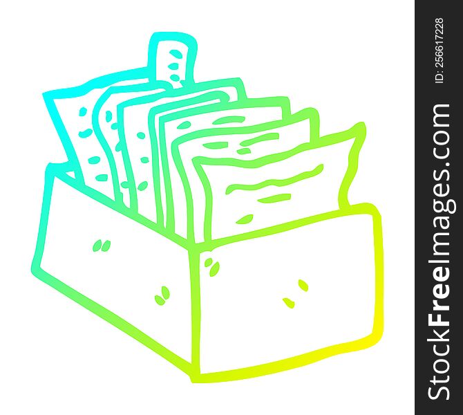 cold gradient line drawing of a cartoon office filing box