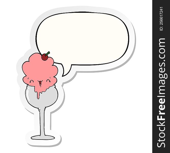 Cute Cartoon Ice Cream Desert And Speech Bubble Sticker