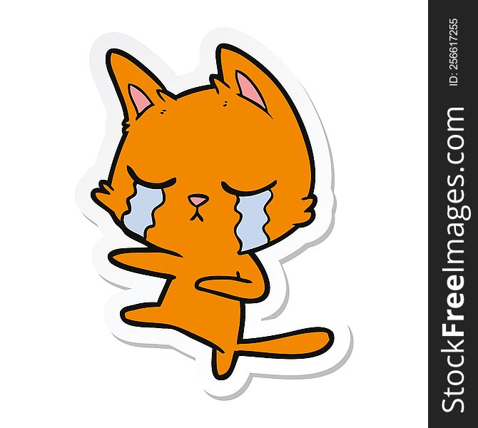 Sticker Of A Crying Cartoon Cat Dancing