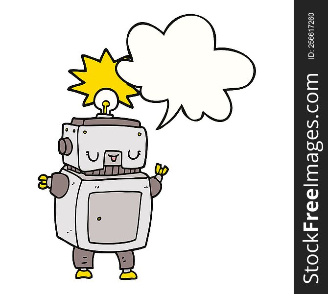 Cartoon Robot And Speech Bubble