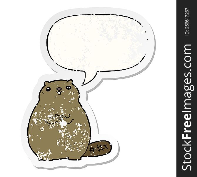 Cartoon Beaver And Speech Bubble Distressed Sticker