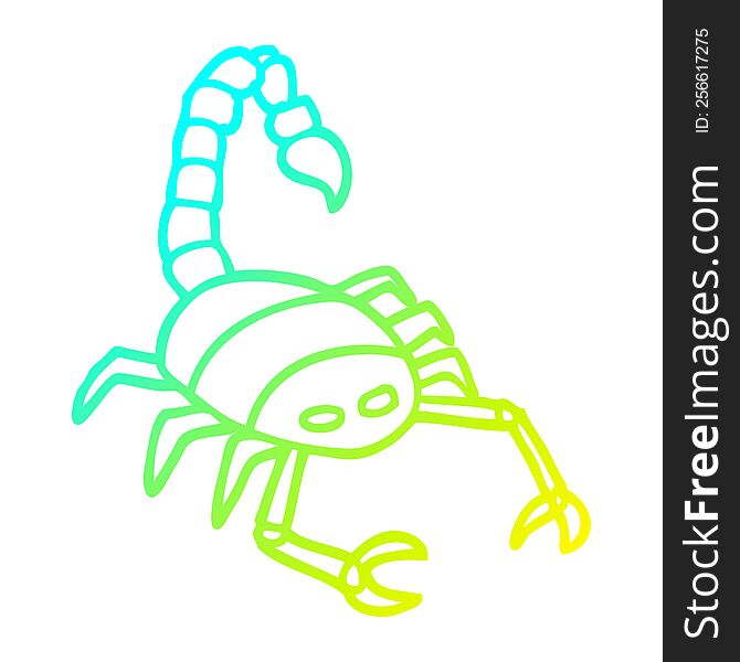 cold gradient line drawing of a cartoon scorpion