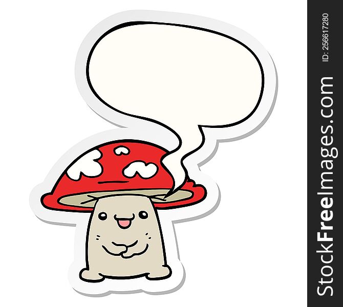 cartoon mushroom character with speech bubble sticker