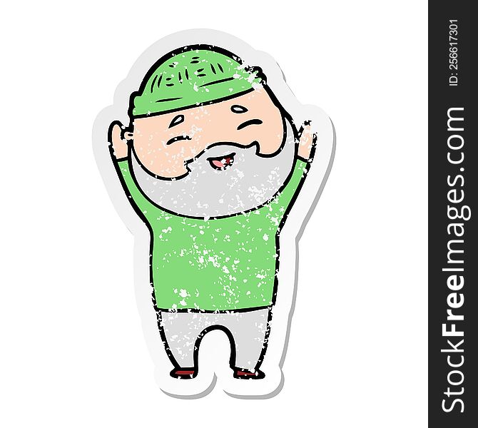 Distressed Sticker Of A Cartoon Happy Bearded Man