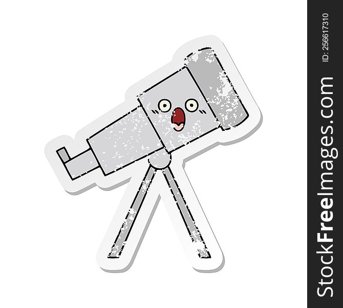 distressed sticker of a cute cartoon telescope