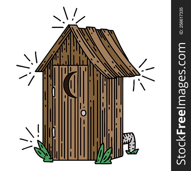 illustration of a traditional tattoo style outdoor toilet
