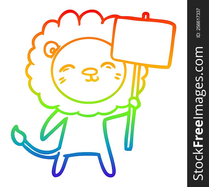 Rainbow Gradient Line Drawing Cartoon Lion With Protest Sign