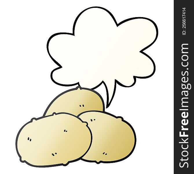 cartoon potatoes with speech bubble in smooth gradient style