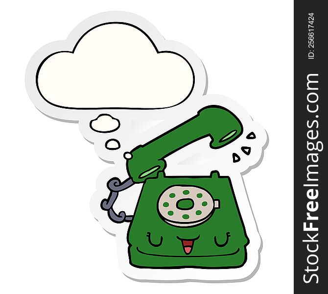 Cute Cartoon Telephone And Thought Bubble As A Printed Sticker
