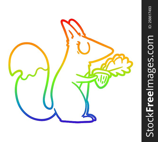 Rainbow Gradient Line Drawing Cartoon Squirrel