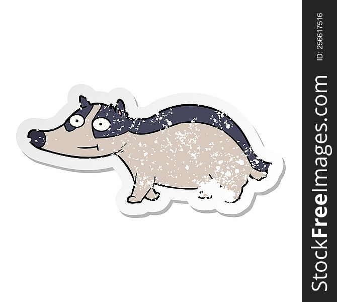 distressed sticker of a cartoon friendly badger