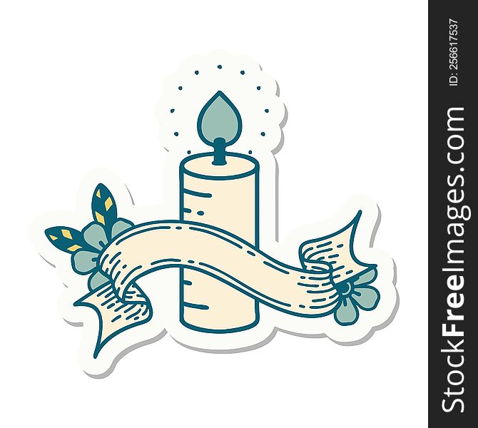 tattoo style sticker with banner of a candle