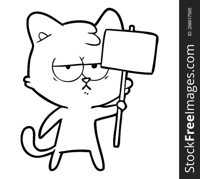bored cartoon cat with sign post. bored cartoon cat with sign post