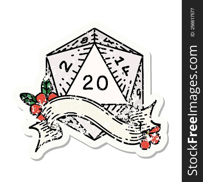 Natural Twenty D20 Dice Roll Grunge Sticker