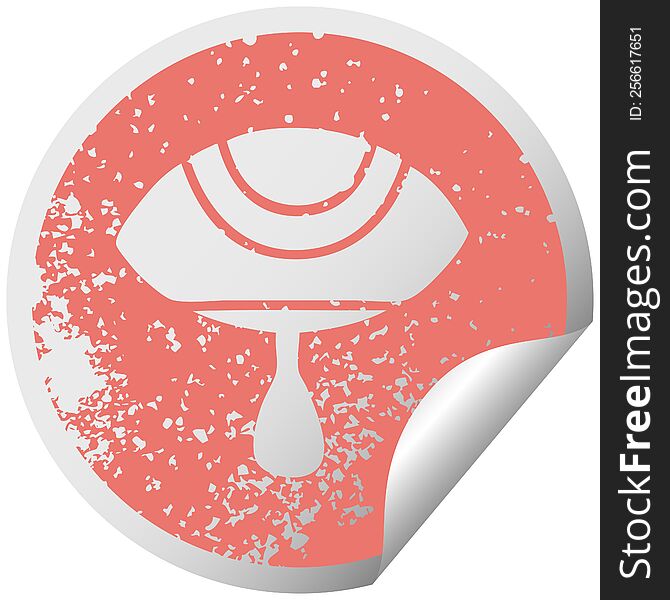 distressed circular peeling sticker symbol crying eye