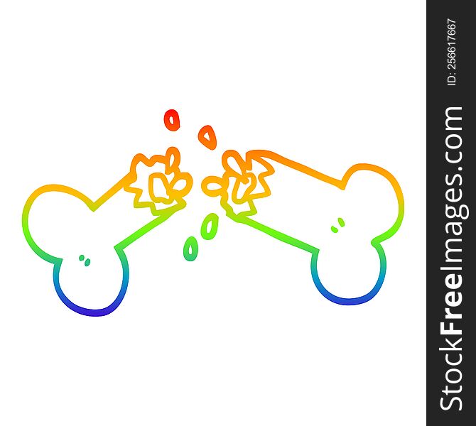 rainbow gradient line drawing cartoon snapped bone