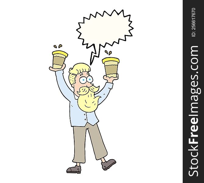 Speech Bubble Cartoon Man With Coffee Cups