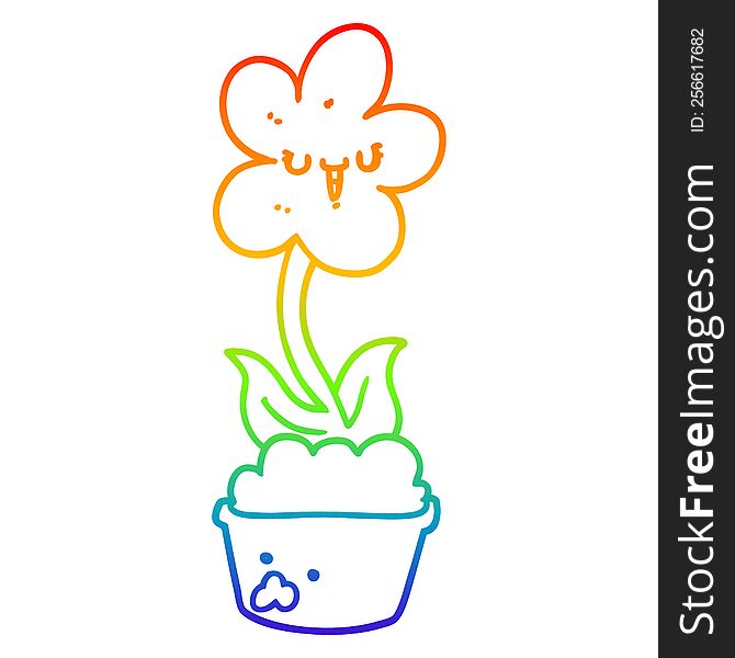 rainbow gradient line drawing of a cute cartoon flower