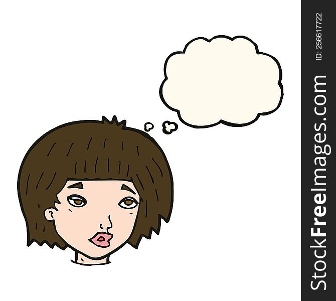 Cartoon Bored Looking Woman With Thought Bubble