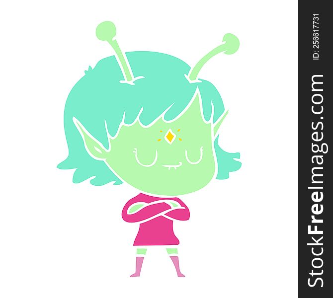 Flat Color Style Cartoon Alien Girl
