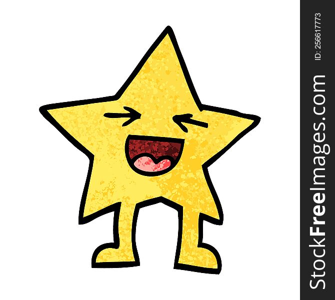 Grunge Textured Illustration Cartoon Laughing Star Character