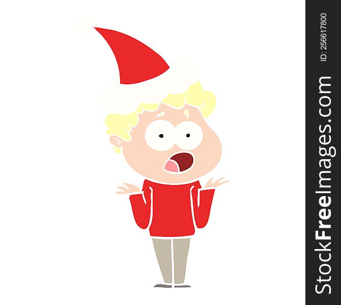 flat color illustration of a man gasping in surprise wearing santa hat