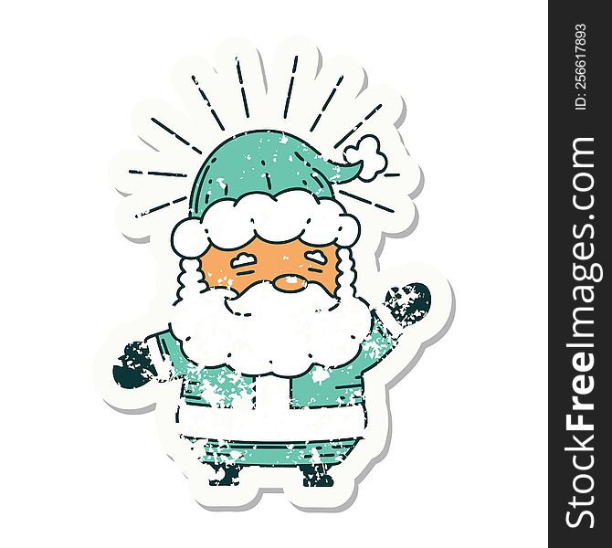 Grunge Sticker Of Tattoo Style Santa Claus Christmas Character